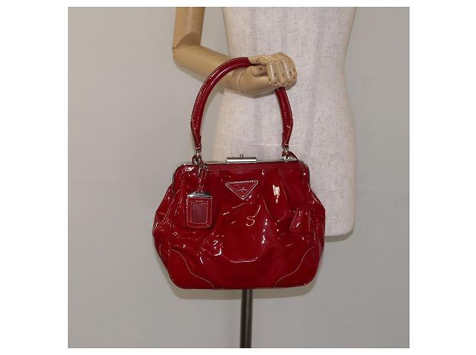 PRADA Borsa a Mano Smalto Rosso Argento Auth BA2814 - vista 26
