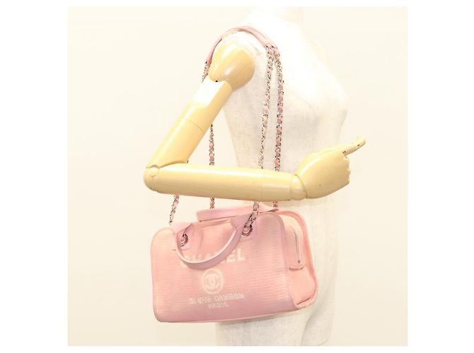 CHANEL Borsa a Mano in Tela e Pelle 2 in 1 Rosa Argento CC Auth BA2930 - vista 23