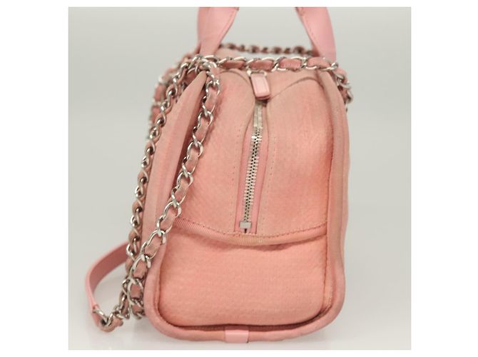 CHANEL Borsa a Mano in Tela e Pelle 2 in 1 Rosa Argento CC Auth BA2930 - vista 3