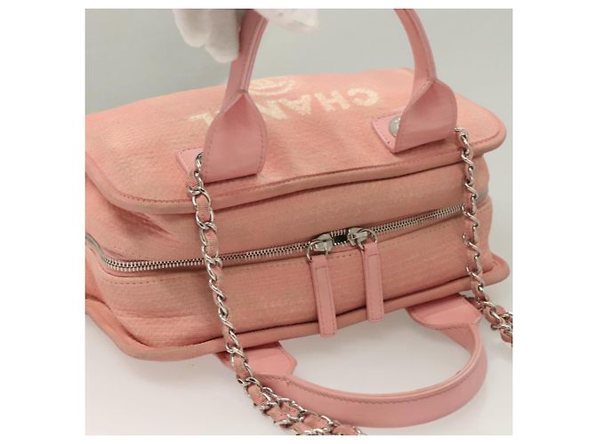 CHANEL Borsa a Mano in Tela e Pelle 2 in 1 Rosa Argento CC Auth BA2930 - vista 6
