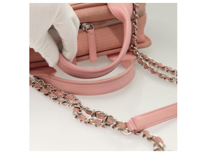 CHANEL Borsa a Mano in Tela e Pelle 2 in 1 Rosa Argento CC Auth BA2930 - vista 7