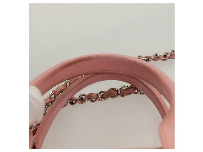 CHANEL Borsa a Mano in Tela e Pelle 2 in 1 Rosa Argento CC Auth BA2930 - vista 8