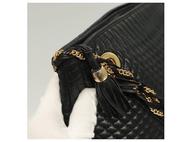 Bolsa de ombro BALLY em couro preto e dourado Auth th6147 - vista 10