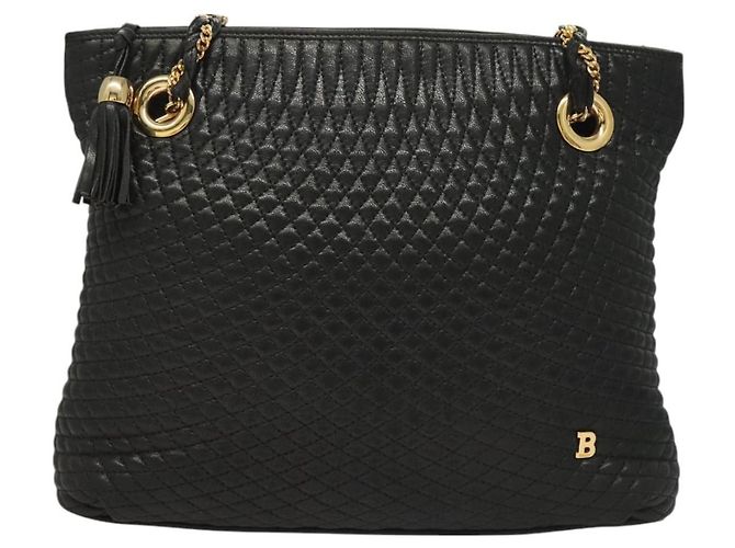 Bolsa de ombro BALLY em couro preto e dourado Auth th6147 - vista 13