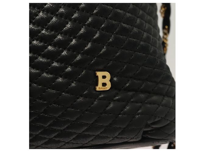 Bolsa de ombro BALLY em couro preto e dourado Auth th6147 - vista 17