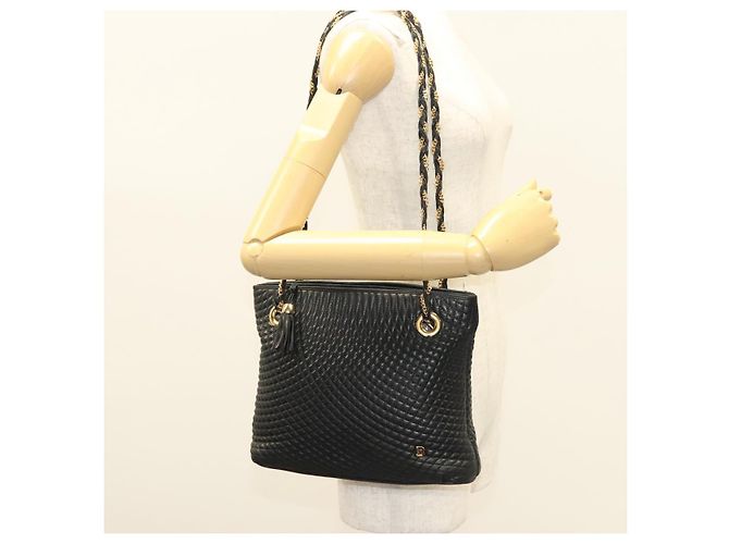 Bolsa de ombro BALLY em couro preto e dourado Auth th6147 - vista 22