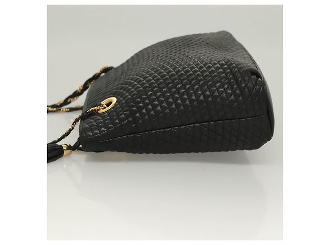 Bolsa de ombro BALLY em couro preto e dourado Auth th6147 - vista 4