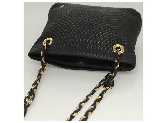 Bolsa de ombro BALLY em couro preto e dourado Auth th6147 - vista 6