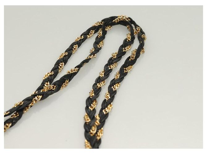 Bolsa de ombro BALLY em couro preto e dourado Auth th6147 - vista 8