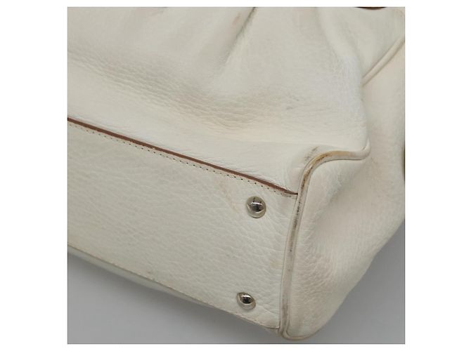 Borsa a Spalla Gancini in Pelle Bianca Argento Auth BA3224 di Salvatore Ferragamo Bianco - vista 15