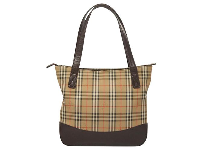 BURBERRY Nova Check Tote Bag Canvas Beige Silber Auth BA2880 - Ansicht 2