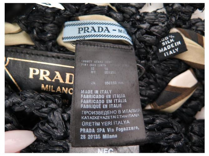 BORSA A MANO PRADA IN PAGLIA CON LOGO E FULARD IN SETA RAFFIA NERA - vista 10