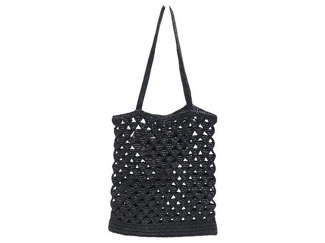 BORSA A MANO PRADA IN PAGLIA CON LOGO E FULARD IN SETA RAFFIA NERA - vista 2
