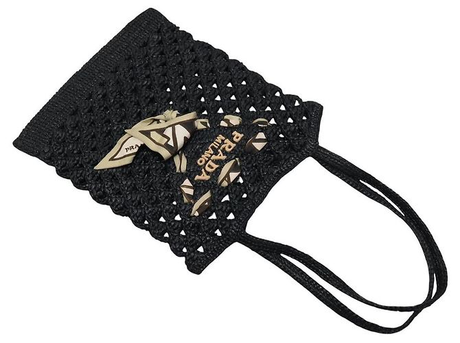BORSA A MANO PRADA IN PAGLIA CON LOGO E FULARD IN SETA RAFFIA NERA - vista 4