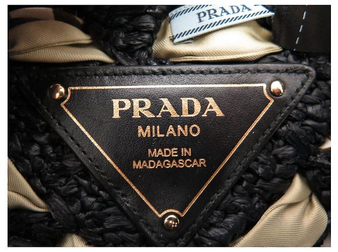 BORSA A MANO PRADA IN PAGLIA CON LOGO E FULARD IN SETA RAFFIA NERA - vista 7