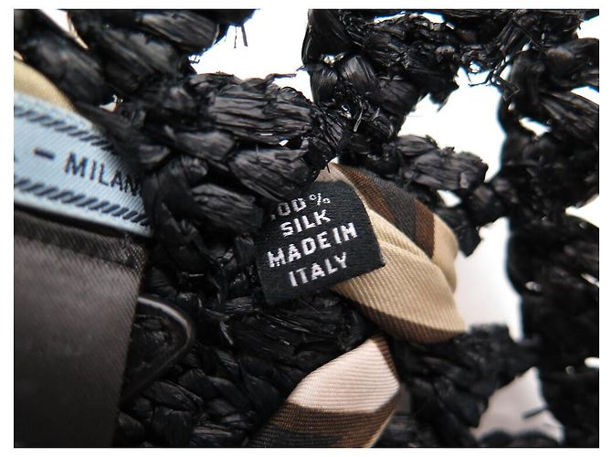 BORSA A MANO PRADA IN PAGLIA CON LOGO E FULARD IN SETA RAFFIA NERA - vista 8