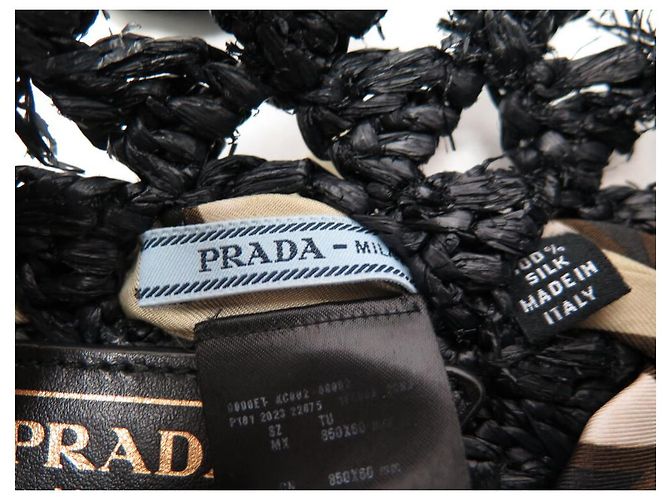 BORSA A MANO PRADA IN PAGLIA CON LOGO E FULARD IN SETA RAFFIA NERA - vista 9