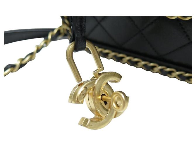 SAC A MAIN CHANEL VANITY LOGO CC CHAINE CUIR NOIR BANDOULIERE BLACK HANBAG - vue 14