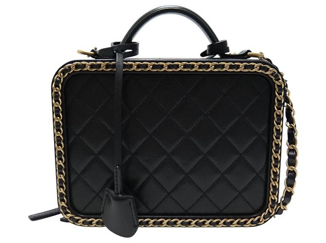SAC A MAIN CHANEL VANITY LOGO CC CHAINE CUIR NOIR BANDOULIERE BLACK HANBAG - vue 2