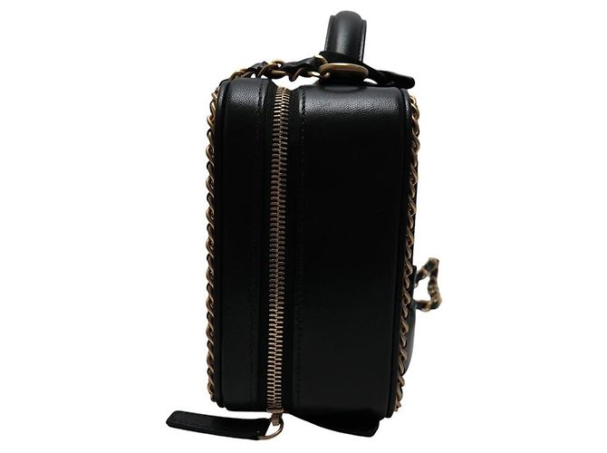 SAC A MAIN CHANEL VANITY LOGO CC CHAINE CUIR NOIR BANDOULIERE BLACK HANBAG - vue 3