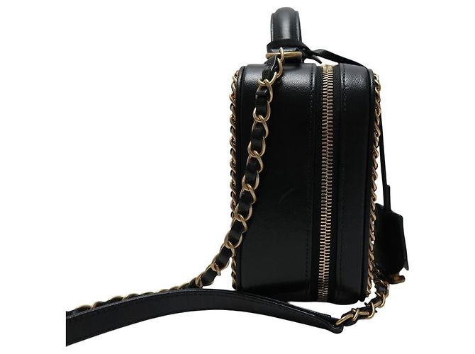 SAC A MAIN CHANEL VANITY LOGO CC CHAINE CUIR NOIR BANDOULIERE BLACK HANBAG - vue 4