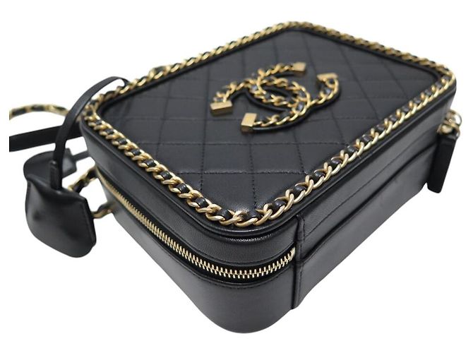 SAC A MAIN CHANEL VANITY LOGO CC CHAINE CUIR NOIR BANDOULIERE BLACK HANBAG - vue 5