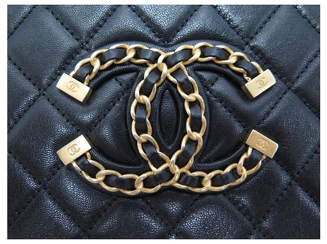 SAC A MAIN CHANEL VANITY LOGO CC CHAINE CUIR NOIR BANDOULIERE BLACK HANBAG - vue 7