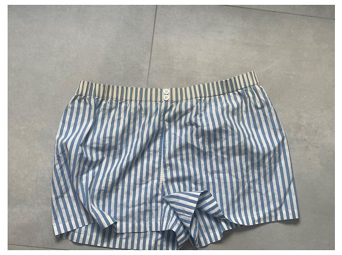 Pantaloncini Chanel in cotone a righe blu e bianche Bianco - vista 2