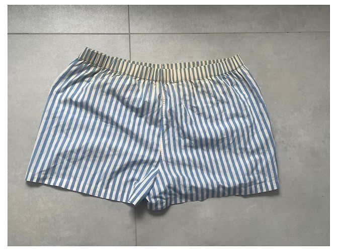 Pantaloncini Chanel in cotone a righe blu e bianche Bianco - vista 3
