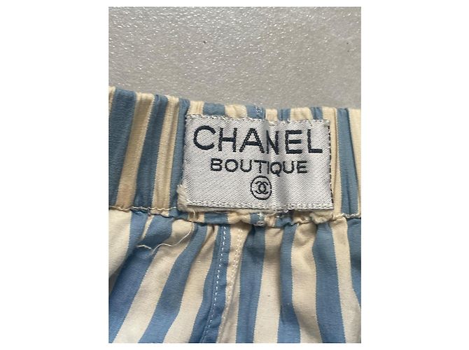 Pantaloncini Chanel in cotone a righe blu e bianche Bianco - vista 4
