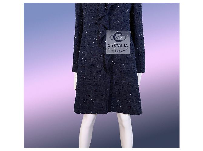 Chanel Abrigo de tweed embellecido con logo de joya 14K$ 38 FR Azul marino - vista 10