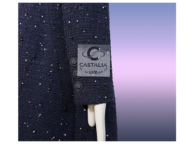 Chanel Abrigo de tweed embellecido con logo de joya 14K$ 38 FR Azul marino - vista 13