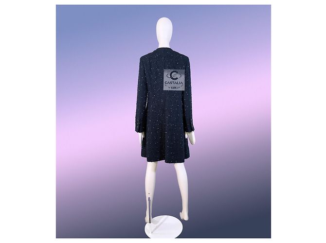 Chanel Abrigo de tweed embellecido con logo de joya 14K$ 38 FR Azul marino - vista 14