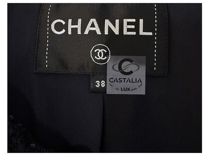 Chanel Abrigo de tweed embellecido con logo de joya 14K$ 38 FR Azul marino - vista 15