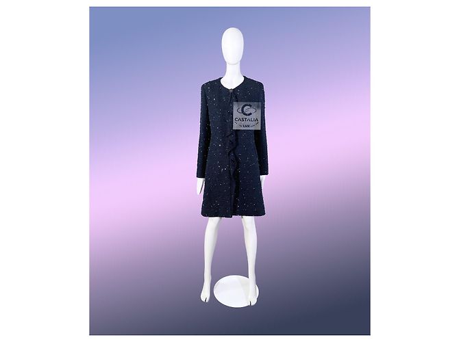 Chanel Abrigo de tweed embellecido con logo de joya 14K$ 38 FR Azul marino - vista 2