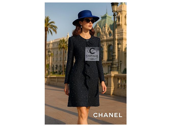Chanel Abrigo de tweed embellecido con logo de joya 14K$ 38 FR Azul marino - vista 3