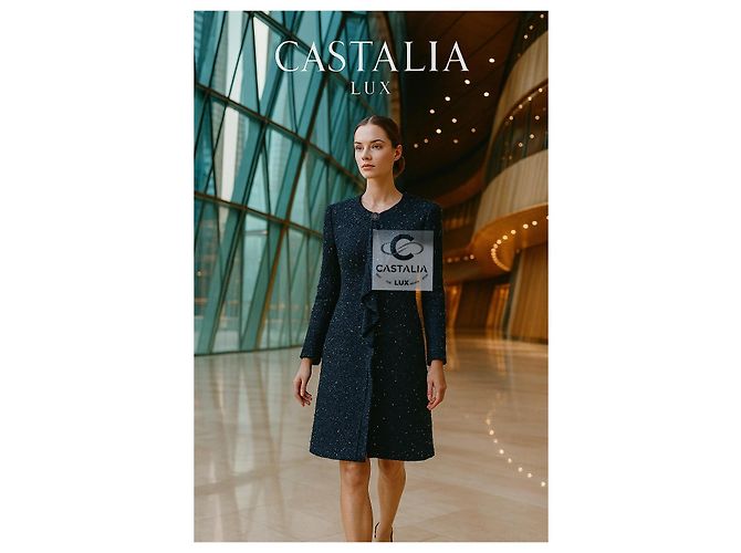 Chanel Abrigo de tweed embellecido con logo de joya 14K$ 38 FR Azul marino - vista 4