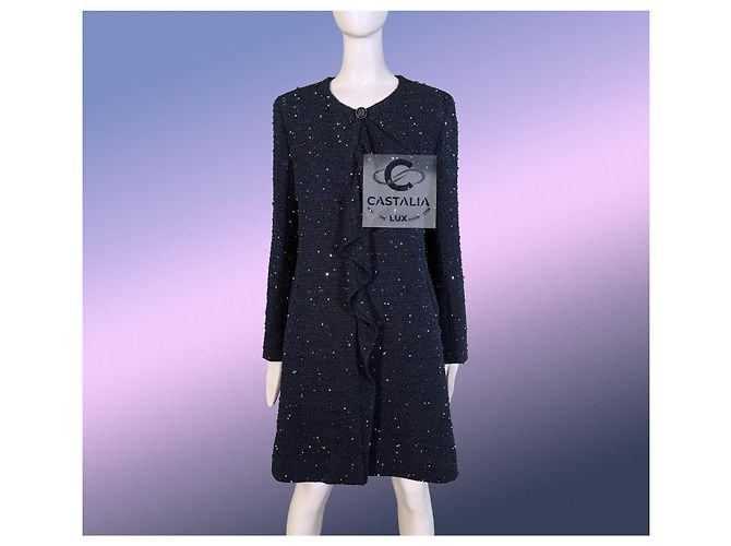 Chanel Abrigo de tweed embellecido con logo de joya 14K$ 38 FR Azul marino - vista 7