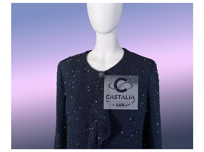 Chanel Abrigo de tweed embellecido con logo de joya 14K$ 38 FR Azul marino - vista 8