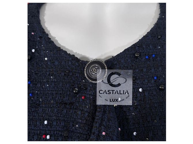 Chanel Abrigo de tweed embellecido con logo de joya 14K$ 38 FR Azul marino - vista 9