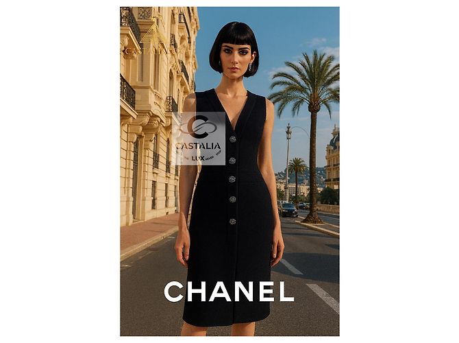 Chanel Jackenkleid Gripoix Knöpfe CC Paris / Dubai 46 FR Marineblau - Ansicht 12