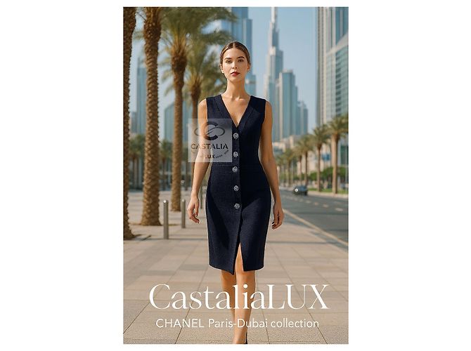 Chanel Jackenkleid Gripoix Knöpfe CC Paris / Dubai 46 FR Marineblau - Ansicht 2