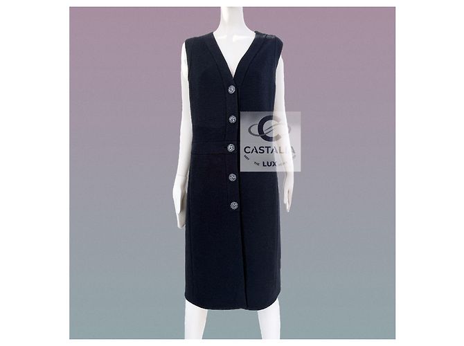 Chanel Jackenkleid Gripoix Knöpfe CC Paris / Dubai 46 FR Marineblau - Ansicht 3