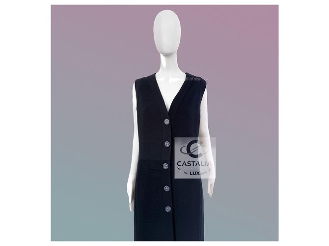 Chanel Jackenkleid Gripoix Knöpfe CC Paris / Dubai 46 FR Marineblau - Ansicht 4