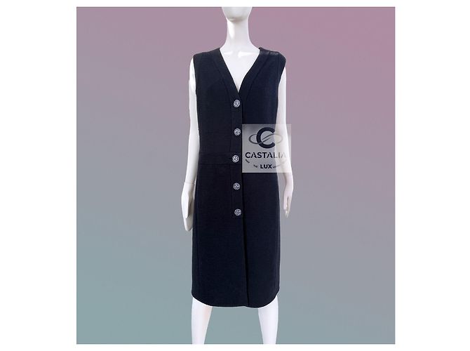 Chanel Jackenkleid Gripoix Knöpfe CC Paris / Dubai 46 FR Marineblau - Ansicht 6