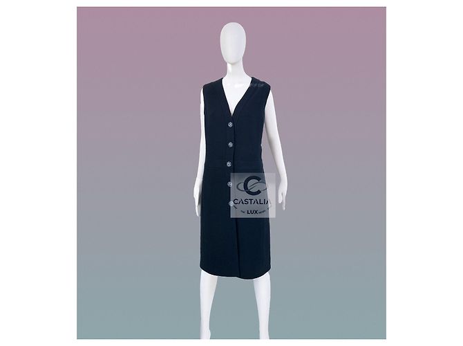 Chanel Jackenkleid Gripoix Knöpfe CC Paris / Dubai 46 FR Marineblau - Ansicht 8