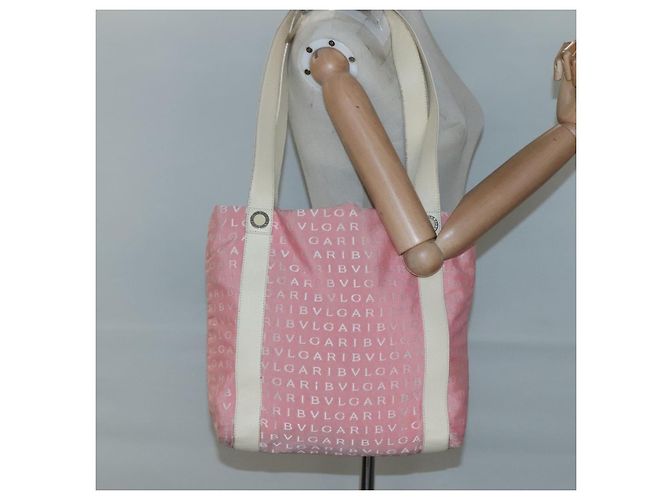 Bulgari Borsa Tote BVLGARI Logo Mania in tela rosa argento Auth BA3106 - vista 21