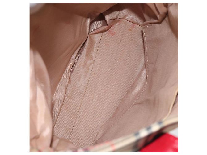 Borsa tote in tela Burberry Nova Check rossa beige oro Auth 126393 - vista 11