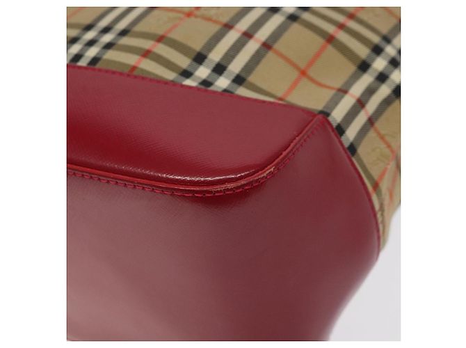 Borsa tote in tela Burberry Nova Check rossa beige oro Auth 126393 - vista 15