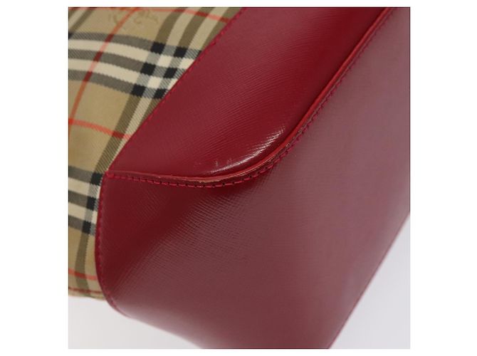 Borsa tote in tela Burberry Nova Check rossa beige oro Auth 126393 - vista 16
